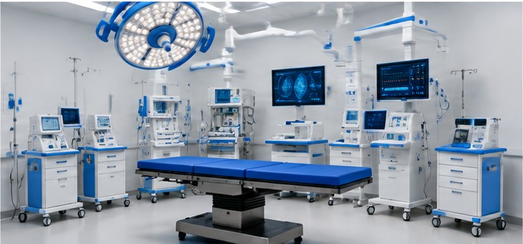 Operating theatre fitted with medical equipment