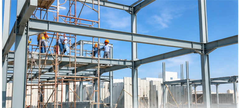 Steel structure of a building under construction